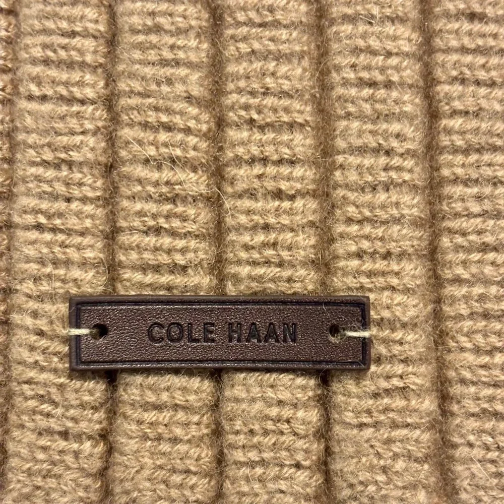NWT Cole Haan Unisex Men Women Ribbed Tan Large Long Wide Scarf OS